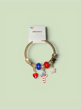 Gold-tone Bracelet with Red, Blue & Gold Charms